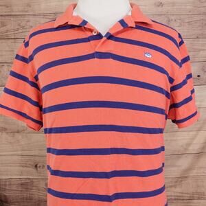 Southern Tide Skipjack Polo Shirt Mens XL Orange Blue Striped Classic Fit Casual